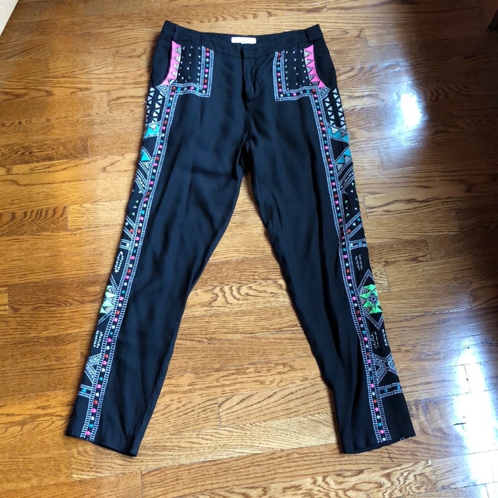 Mara Hoffman black pants w embroidery down sides